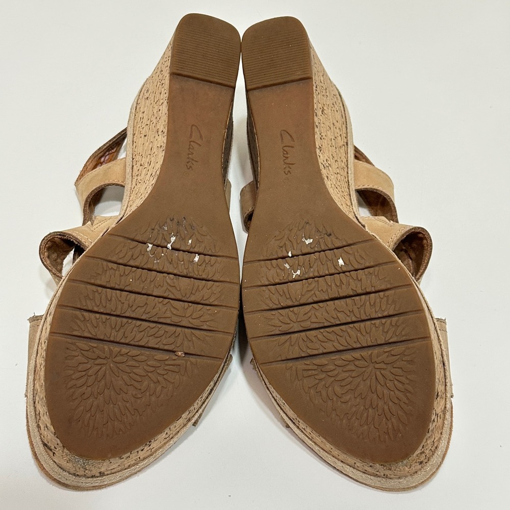 Clarks Womens Eleri Rae Leather Criss Cross Shoes Size 9 Cork Wedge Heel Sandals - Picture 8 of 13
